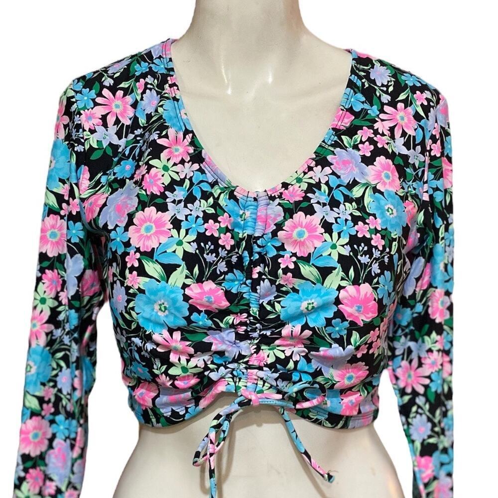 Celebrity Pink Women's Garden Floral Swim Top with Black Floral XL 15/17